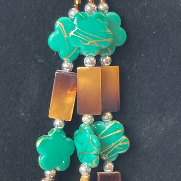 Green Brown Gold Flower Bead Necklace 18" 3" Extender - Picture 6 of 13